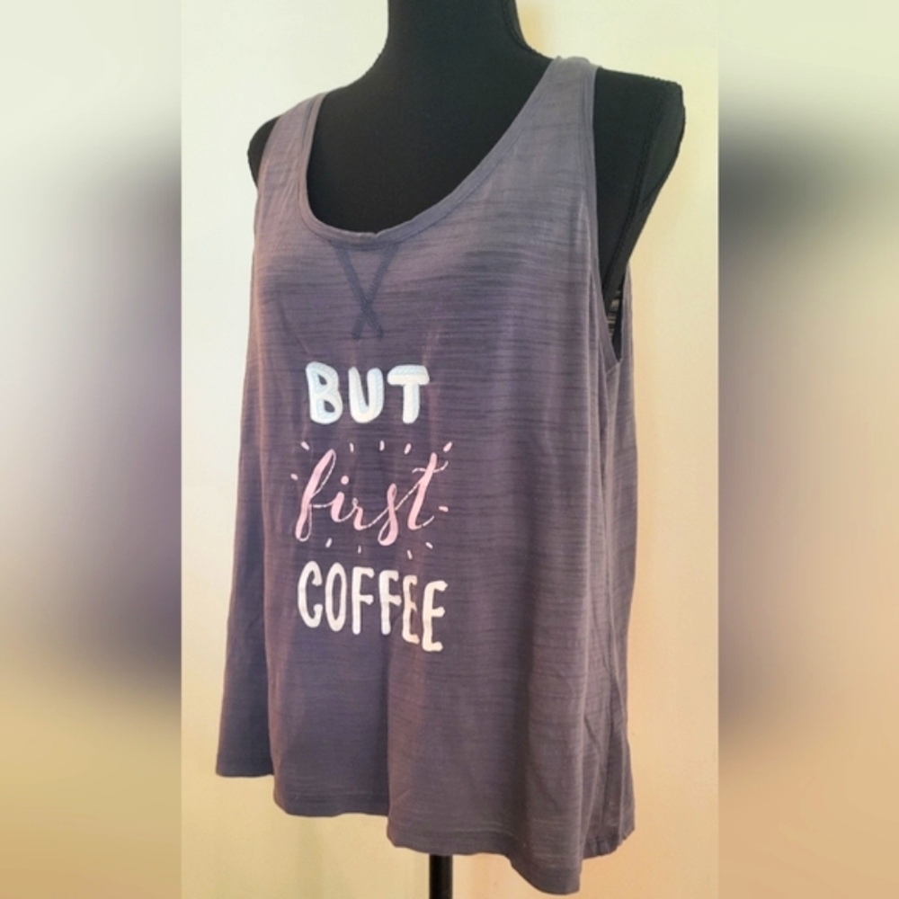 Secret Treasures Blue-ish Gray "But‎ First Coffee" Graphic Sleep Tank (Size L)